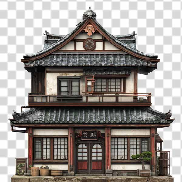 Ancient chinese house cut out transparent background in 4k Ancient chinese house cut out transparent background in 4k