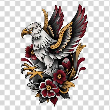 eagle with open wings and its talons with a rich crimson red
