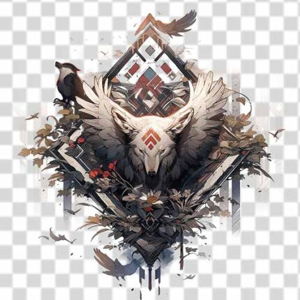 wolf with feathered wings in gothic style tattoo design