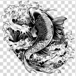 japanese koi fish tattoo png in black and white