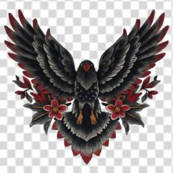 color bird with open wings and flowers around it png background