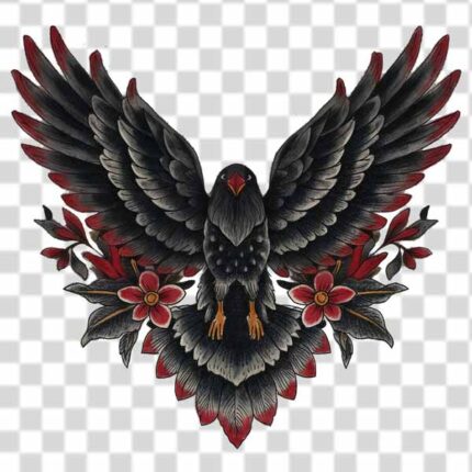 color bird with open wings and flowers around it png background