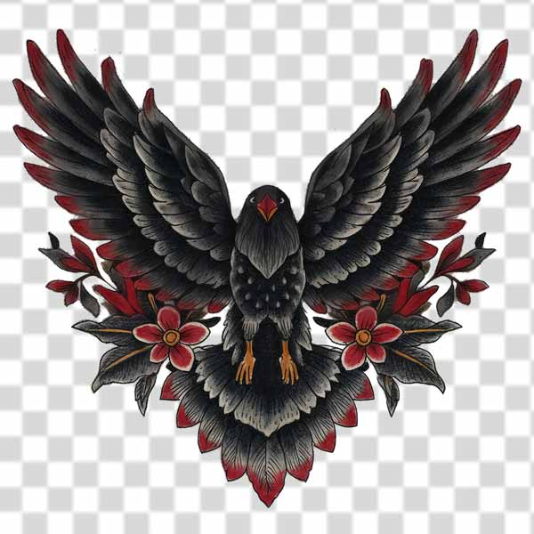 color-bird-with-open-wings-and-flowers-around-it color bird with open wings and flowers around it png background