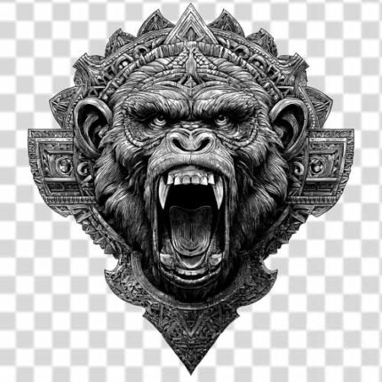 gorilla face with tribal style in png tattoo 4k transparent