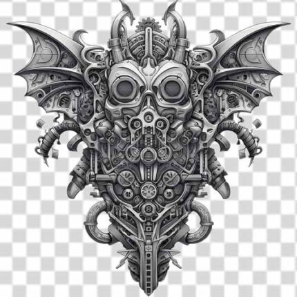 cyberpunk design with mechanical parts in tattoo png 4k transparent background