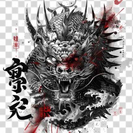 dangerous wounded dragon with attack position in png tattoo design