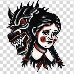 dragon and little girl in tattoo png in scary theme 4k