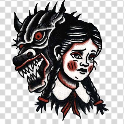 dragon and little girl in tattoo png in scary theme 4k