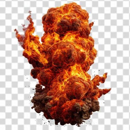 giant Explosion with flame around it png background in high quality