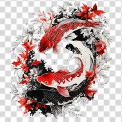 koi japanese style black and red fish tattoo png 4k quality