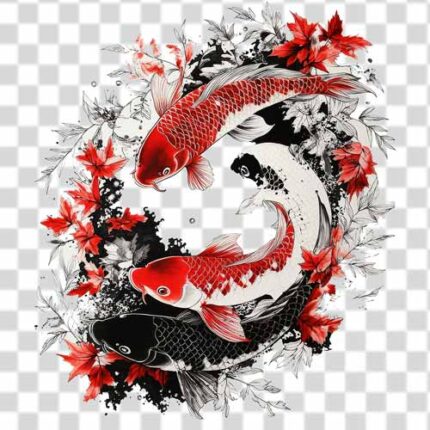 koi japanese style black and red fish tattoo png 4k quality