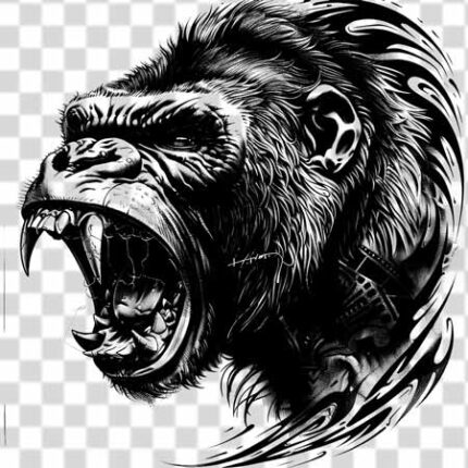 Monkey's head with tribal style tattoo png black and white