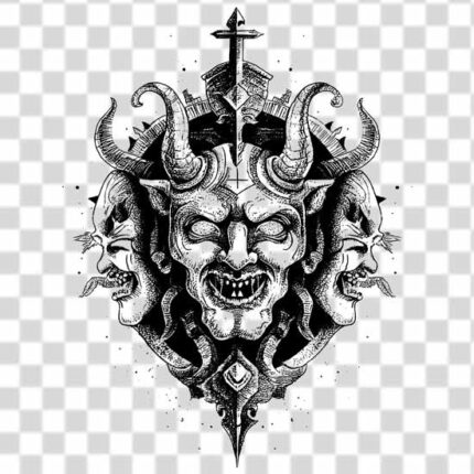evil mask with gothic style tattoo design in 4k png