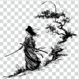 Samurai japanese girl with katana transparent png 4k