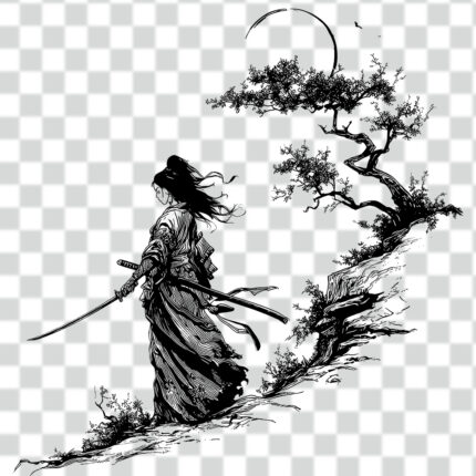 Samurai japanese girl with katana transparent png 4k