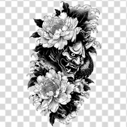 terrifying japanese design with giant roses and flowers in png tattoo