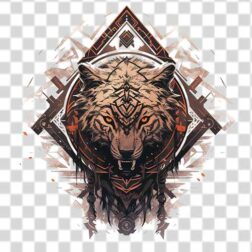 Tattoo png design of angry tiger with geometric element in PNG background