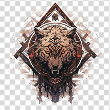 Tattoo png design of angry tiger with geometric element in PNG background