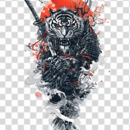warrior tiger design with sword and japanese style in 4k quality