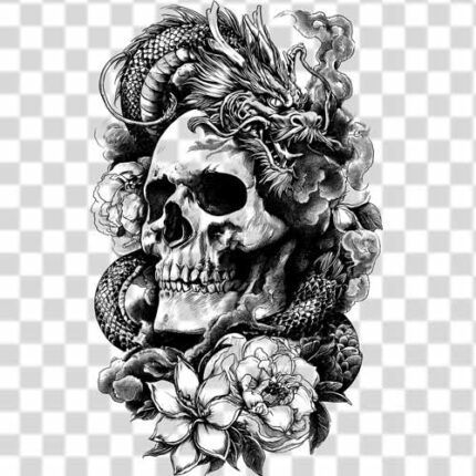 Gothic design skull and dragon tattoo transparent PNG