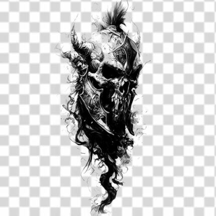 Scary monster with knight helmet tattoo png
