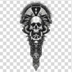 gear skull cyberpunk gothic tattoo png black and white