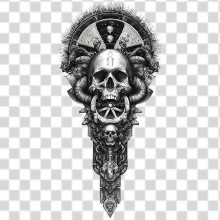 gear skull cyberpunk gothic tattoo png black and white