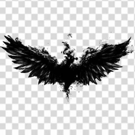 Huge gothic scary wings tattoo png in black and white
