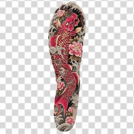 full sleeve tattoo design a vibrant red dragon and koi fish tattoo png