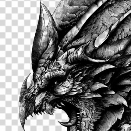 Scary dragon's fierce head png tattoo 4k transparent