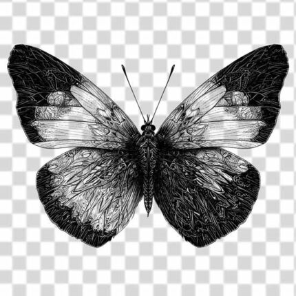 romantic butterfly with open wings in tattoo design and transparent background