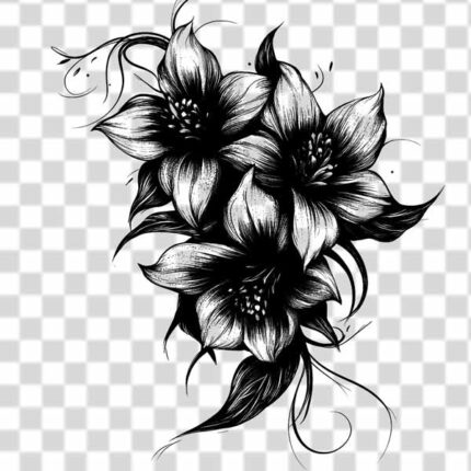 Black and White Floral Tattoo Design transparent background