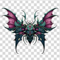 Scary monster with gothic style wings transparent background
