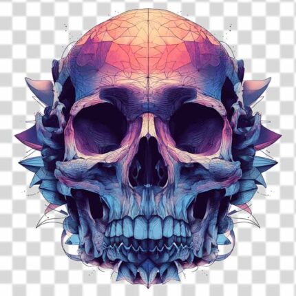 damaged skull head with purple theme free PNG