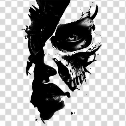 Scary face of wild girl tattoo png