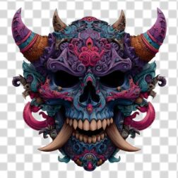 colorful cyberpunk monster with horns transparent