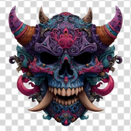 colorful cyberpunk monster with horns transparent