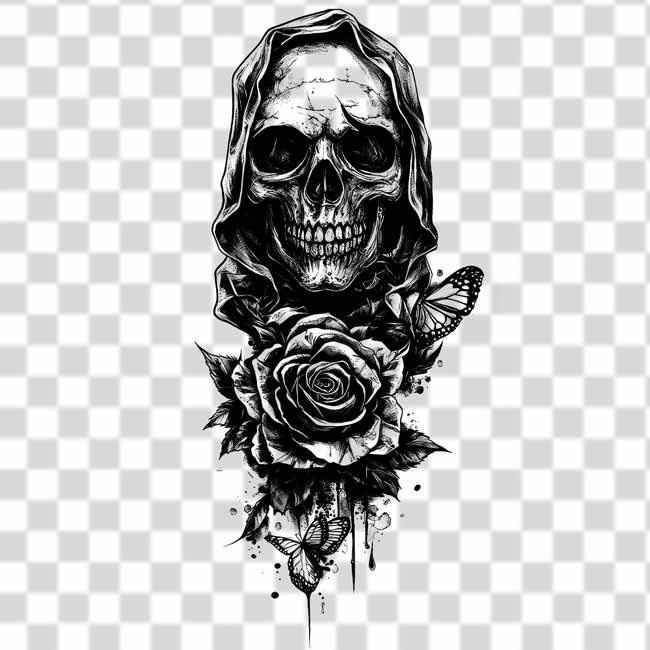 creepy-skull-with-dark-flower creepy skull with dark flower transparent