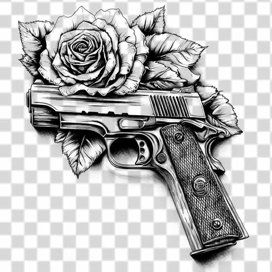 gun-with-flower-in-romance-style gun with flower in romance style transparent