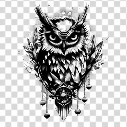 tattoo design of a owl in dark style transparent