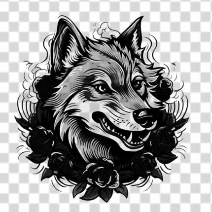 wolf and rose tattoo png design transparent