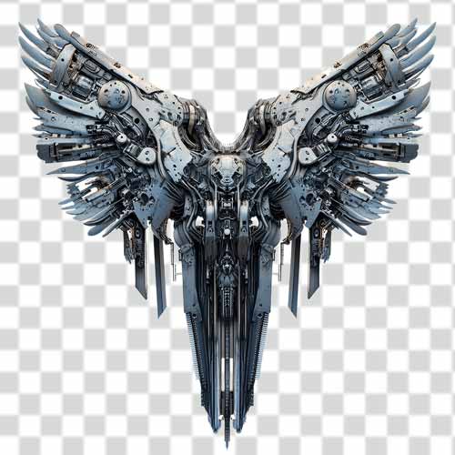 Cybernetic Wing Tattoo PNG mechanical depiction winged angel in png background