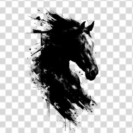 horse's head free tattoo png in black and white color