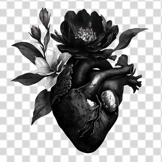 Dark heart and flower tattoo png in gothic style Dark heart and flower tattoo png in gothic style transparent