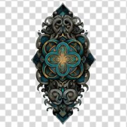 ornate, vertically oriented symmetrical design, reminiscent of a medallion in tattoo photo