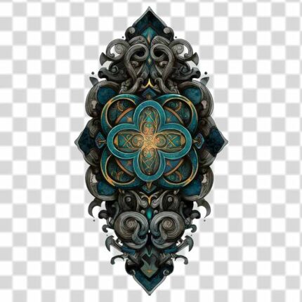 ornate, vertically oriented symmetrical design, reminiscent of a medallion in tattoo photo
