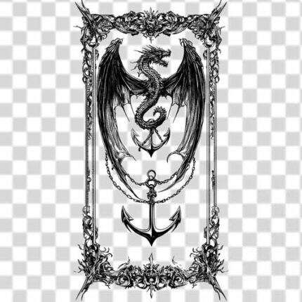 Gothic tattoo a dragon with large, bat-like wings PNG Emblem Free Download transparent