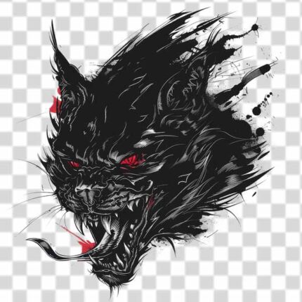 wild cat in animal tattoo png theme and transparent background
