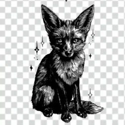 Free Tattoo photo of black and white illustration of a fox sitting PNG 4k