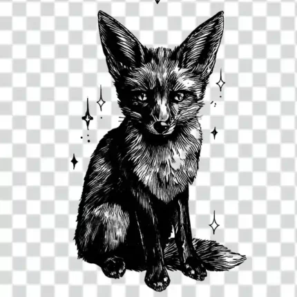 Free Tattoo photo of black and white illustration of a fox sitting PNG 4k